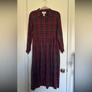 Talbots Red and Green Plaid Midi Button Up Dress in Women’s size 12 Petite